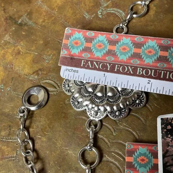 Spring Boho EASTER Gift Southwest Silver Chain belt adjustable 48” Turquoise - Picture 12 of 16